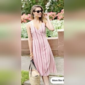 A.N.A Cape May Stripe Linen Blend, Pink & white stripe summer wrap dress